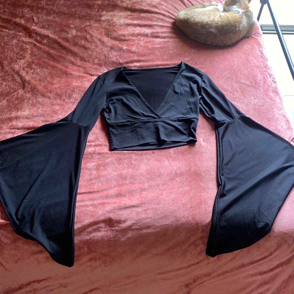 Bell sleeve v neck crop top
